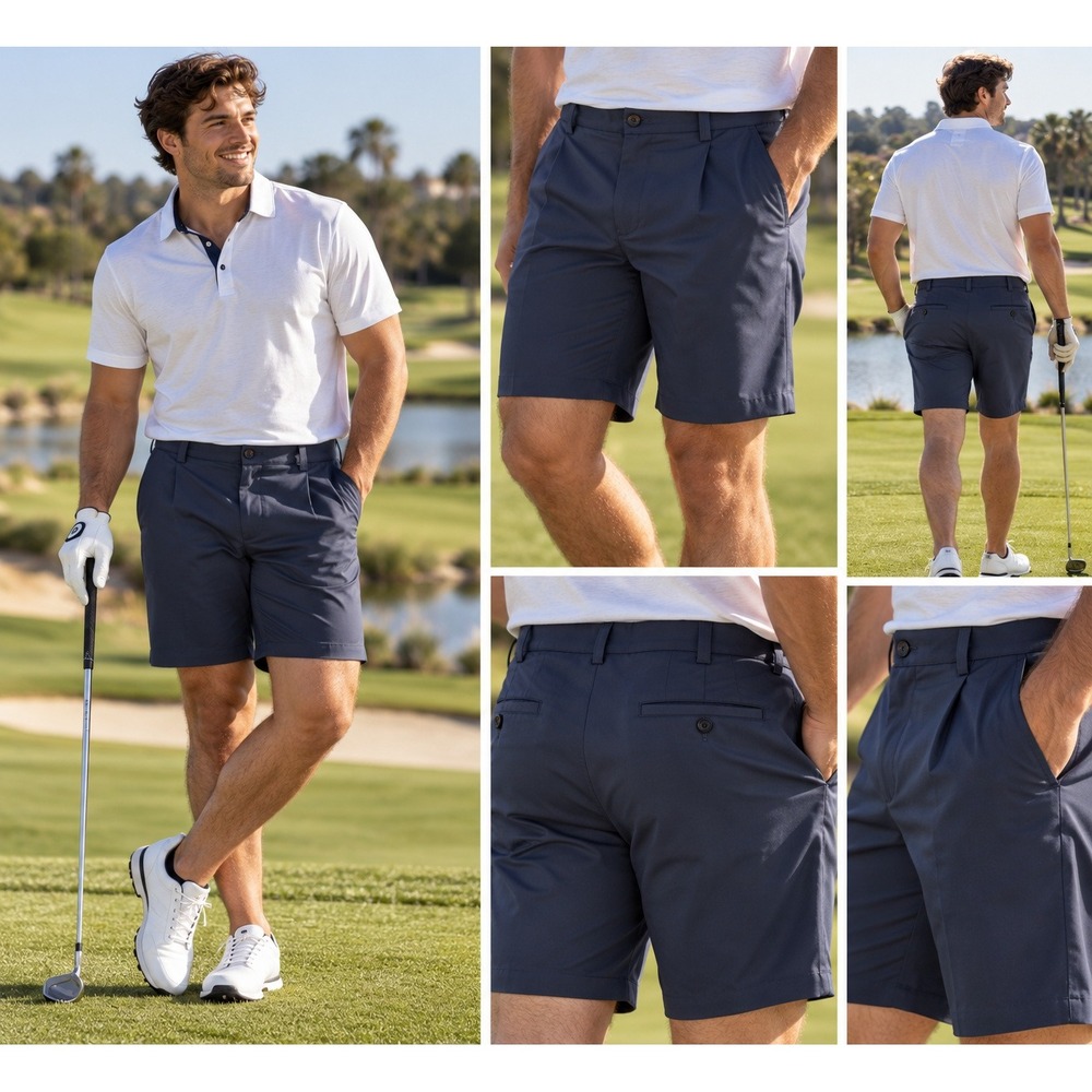 Haggar Pleated Shorts Size 38 Navy Blue Classic Fit Polyester Golf Casual #1721